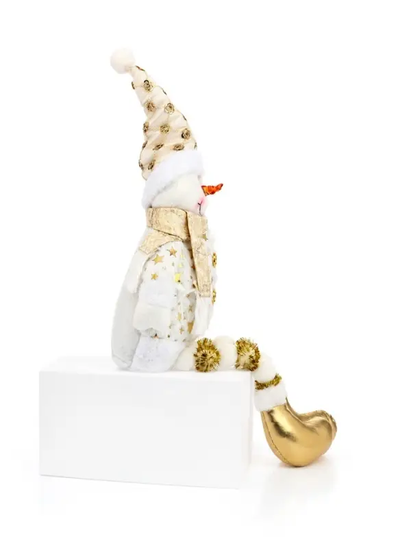 Игрушка мягкая &laquo;Снеговик в костюме со звёздами и в колпаке&raquo; 46&times;19 см, золотисто-белый