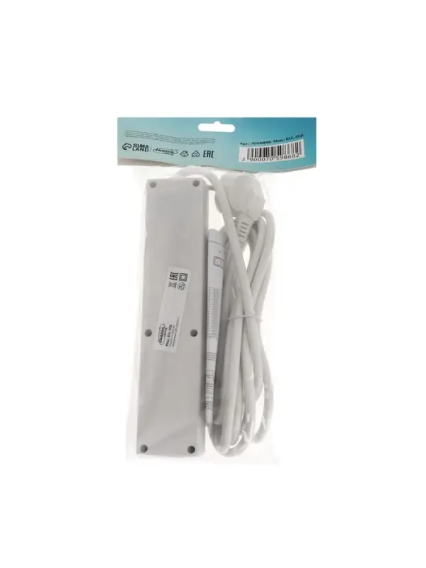 Удлинитель Luazon Lighting, 4 розетки, 3 м, 10 А, 2200 Вт, 3&times;0.75 мм2, с заземлением, с выключателем,