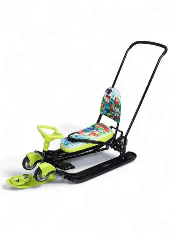 Снегокат «Пиксели», с родительской ручкой, со спинкой, зелёный, ТС6-СЛ/ПК Snow Cat Снегокат «Пиксели», с родительской ручкой, со спинкой, зелёный, ТС6-СЛ/ПК Snow Cat