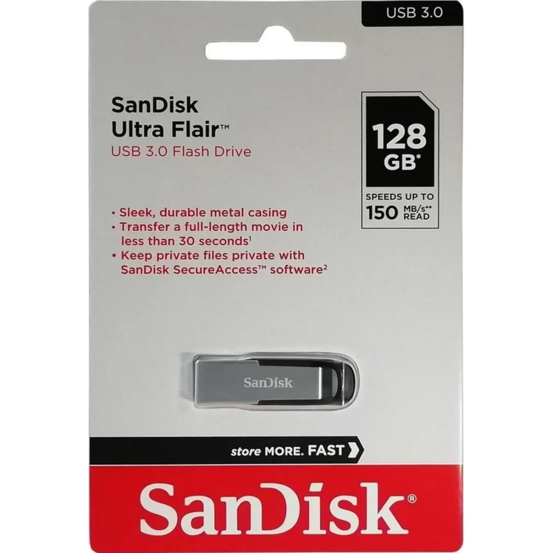 Флеш-память SanDisk Ultra Flair, 128Gb, USB 3.0, с/чер, SDCZ73-128G-G46