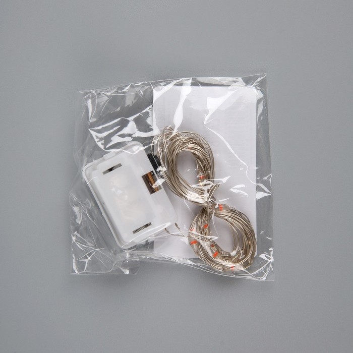 Гирлянда «Нить» 2 м роса. IP20, нить серебристая, 20 LED, 4.6 В, AG13x3 (в комплекте), 3 режима, свечение красное