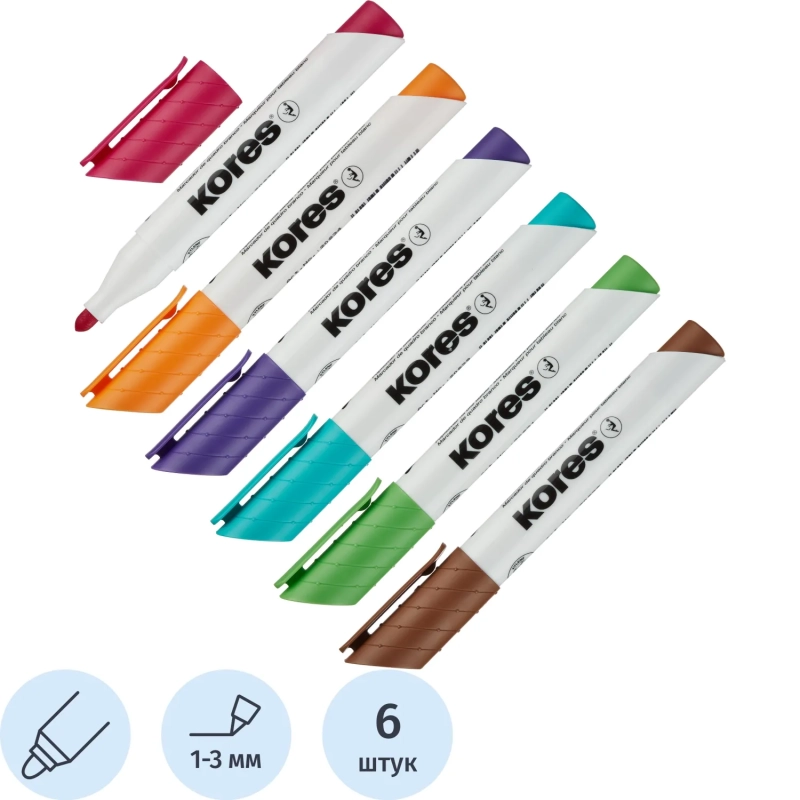 Набор маркеров для белых досок KORES 3мм 6шт/уп 20802