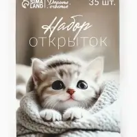 Набор мини-открыток в коробке со скрепками «Котики», 35 штук, 8 x 10 см Набор мини-открыток в коробке со скрепками «Котики», 35 штук, 8 x 10 см