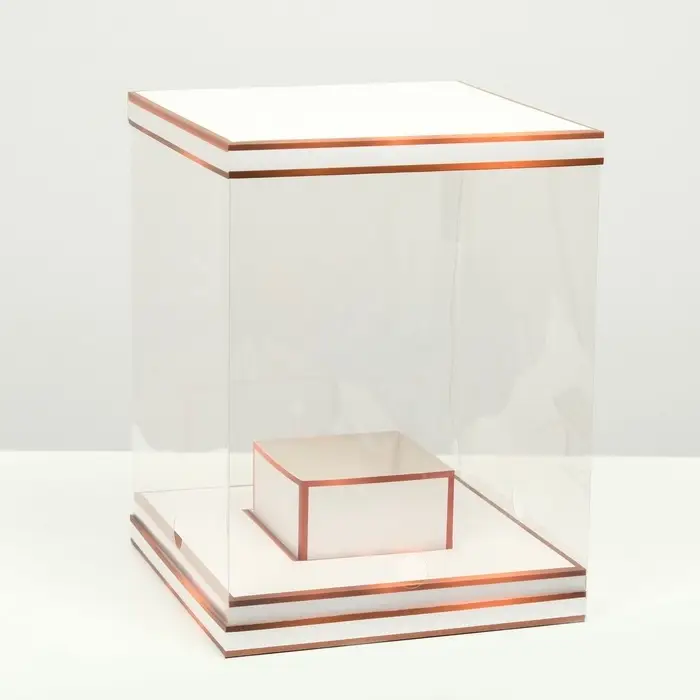 Коробка для цветов с вазой и PVC окнами складная, бронза, 23&times;30&times;23 см