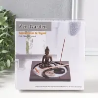 Сад Дзен "Будда в розовом, медитация у гонга" песок+камни+аромапалочки 13,2х15х16 см