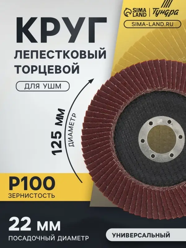 Круг лепестковый торцевой конический ТУНДРА, 125&times;22 мм, Р100