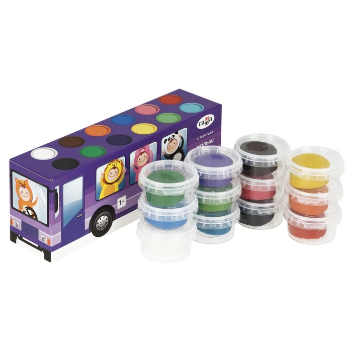 Тесто для лепки, 12 цветов, 720г, Гамма  Тесто для лепки, 12 цветов, 720г, Гамма "Малыш. Автобус", картонная упаковка (366993)