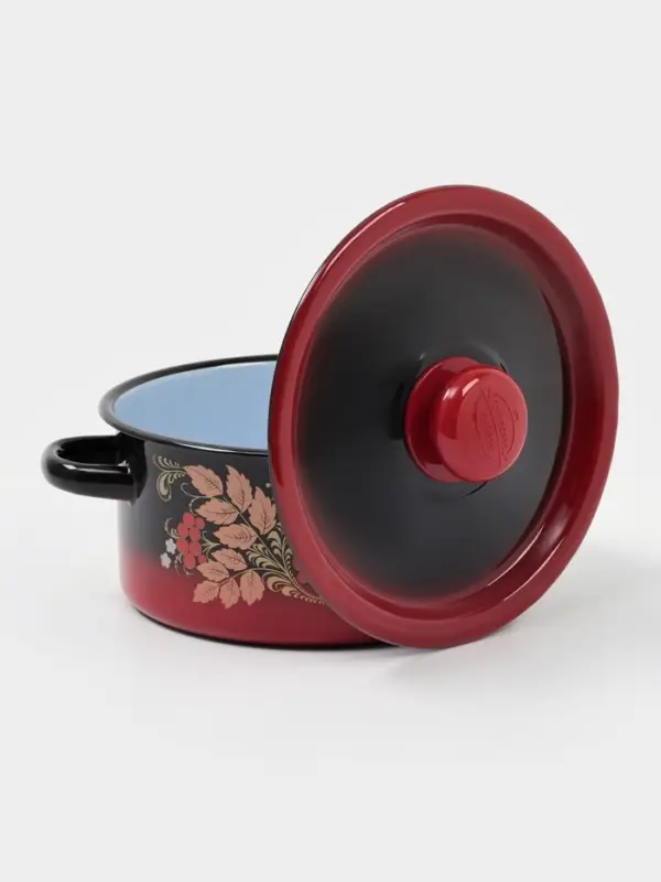 Кастрюля эмалированная &laquo;Рябинушка&raquo;, 2 л, d=18 см, с крышкой, ручка МИКС, чёрная, красная