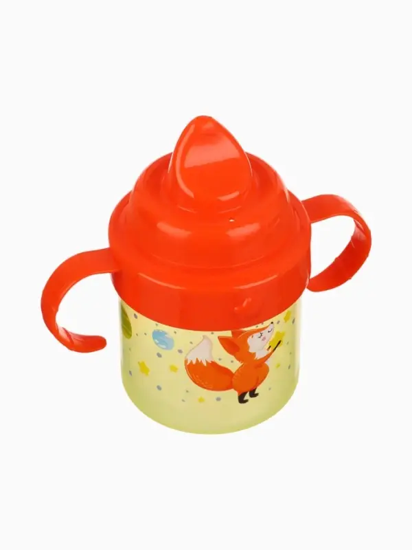Поильник детский M&B &laquo;Лисята. Мамы и малыши&raquo; с твёрдым носиком, от 9 мес., 140 мл., с ручками, оранжевый