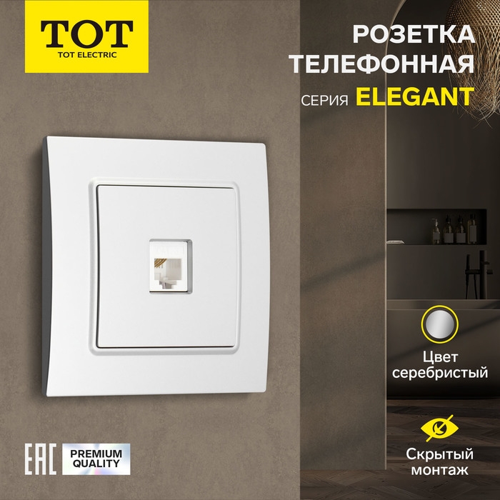 Розетка телефонная одноместная TOT Elegant, скрытая, серебристая Розетка телефонная одноместная TOT Elegant, скрытая, серебристая