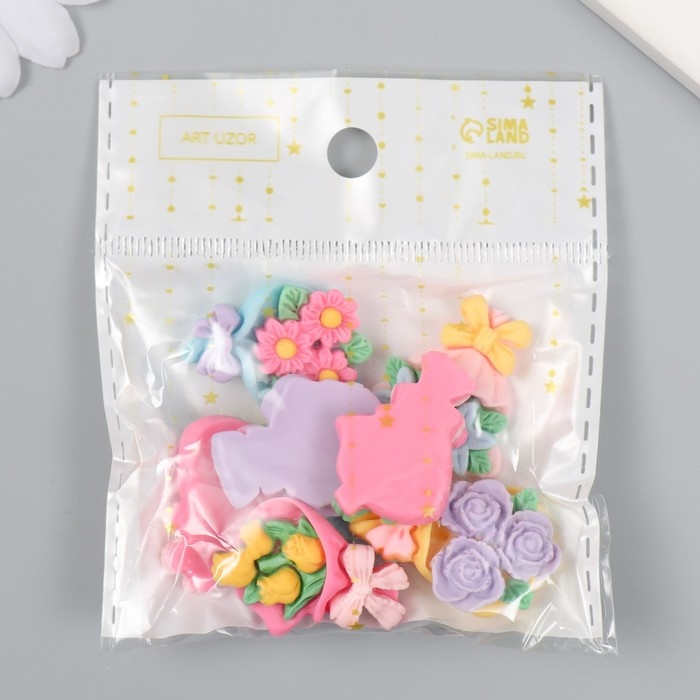 Декор для творчества пластик Декор для творчества пластик "Букет цветов" набор 8 шт 2,2х2,9х0,7 см