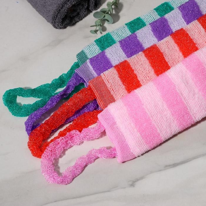 Мочалка-лента для тела Доляна, 43×12 см, жёсткая, широкая, цвет МИКС