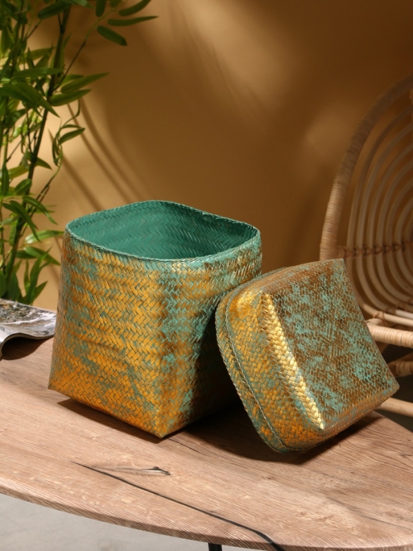 Корзинка плетеная "Голден" 25х25х30 см, голубой