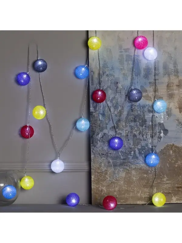 Гирлянда &laquo;Нить&raquo; 5 м с насадками &laquo;Клубки цветные&raquo;, IP20, прозрачная нить, 20 LED, свечение белое, 220 В