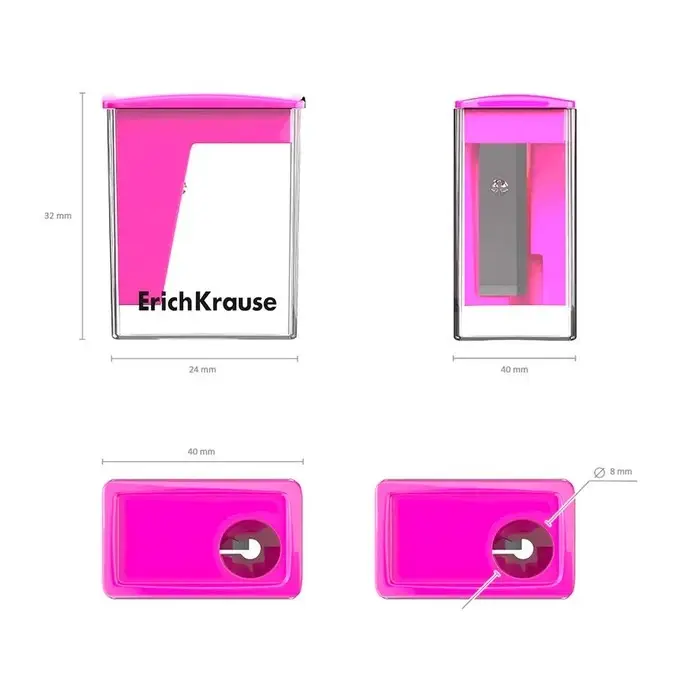 Точилка ErichKrause City Mini Vivid, 1 отверстие, с контейнером, пластиковая, МИКС