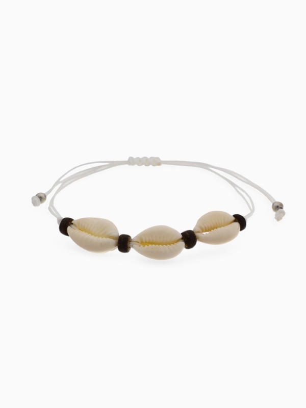Браслет «Ракушка» на нити, кокос, белый в серебре