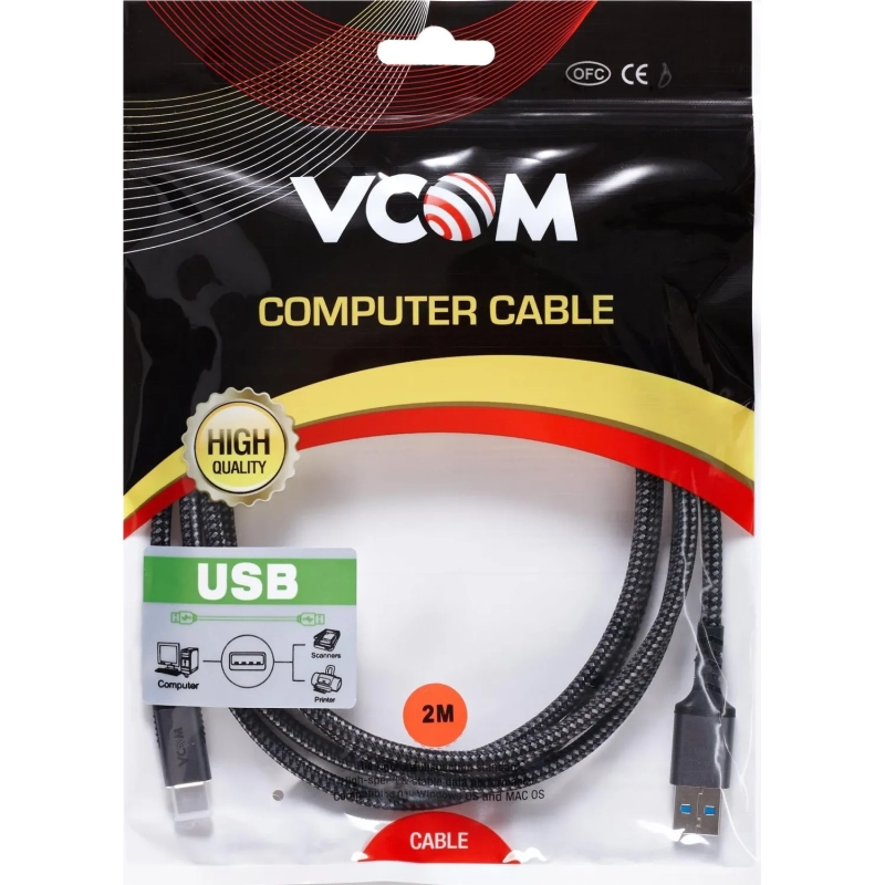 Кабель USB3.2 Gen2, AM->CM, 10Gbs, All Shell 2м VCOM <CU401M-2M