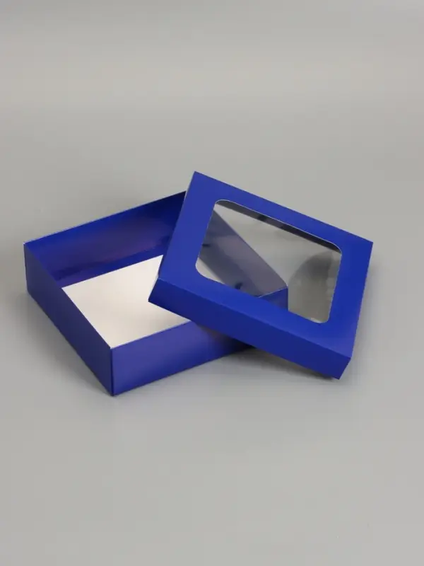 Коробка складная, крышка-дно, синяя, с окном 20 х 20 х 6 см