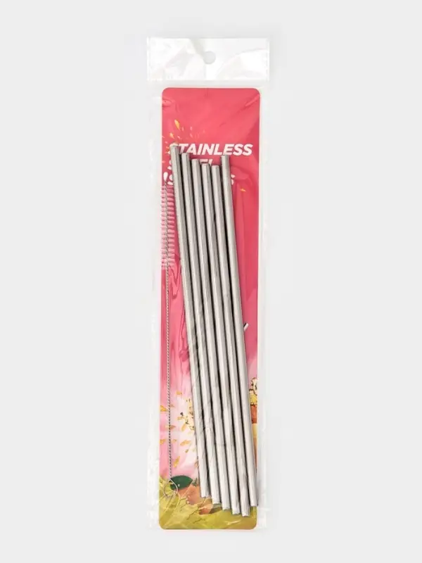 Набор металлических трубочек Straws, 6 шт., 21 см, сталь 304