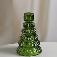 Стеклянный подсвечник на 1 свечу &laquo;Ёлочка&raquo;, зелёный, d=2 см, 8.5&times;8.5&times;13.5 см