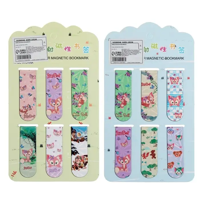 Набор магнитных закладок для книг 6 штук, Набор магнитных закладок для книг 6 штук, "Зверушки", МИКС