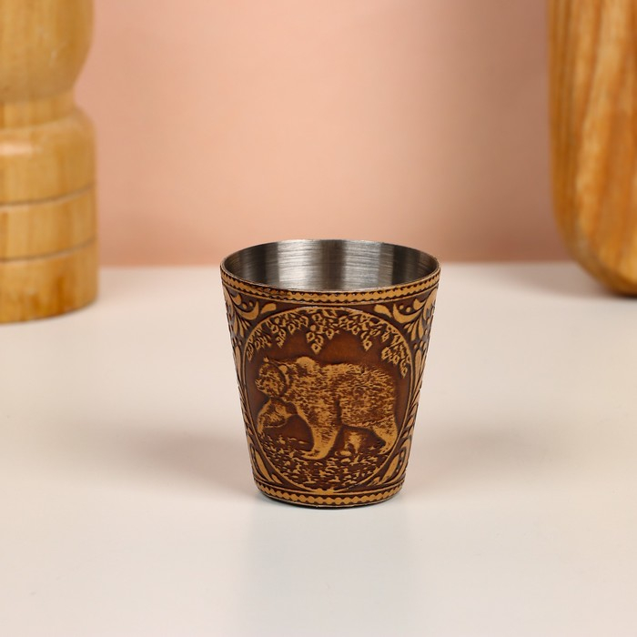 Набор стопок «Медведь», 4 шт, в футляре, 4,5×4,5×9 см, береста Набор стопок «Медведь», 4 шт, в футляре, 4,5×4,5×9 см, береста