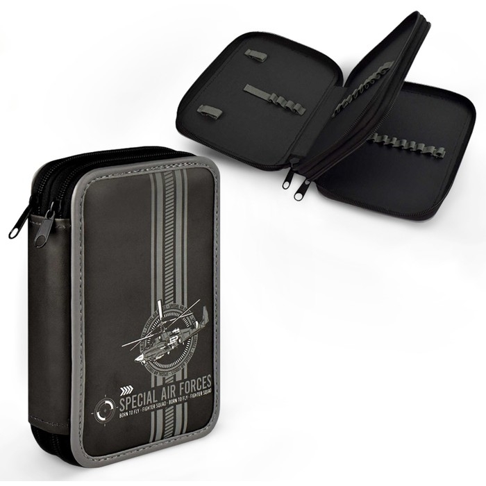 Пенал 2 секции, 123 х 198 мм, искусственная кожа, Феникс Пенал 2 секции, 123 х 198 мм, искусственная кожа, Феникс "Вертолет"