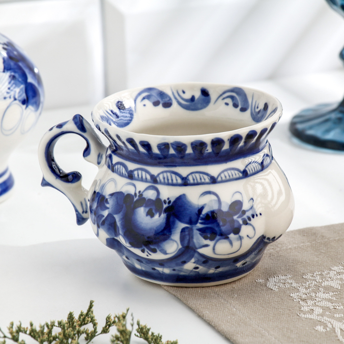 Чашка Чашка "Анемон", гжель, фарфор, 200 мл, 9 см