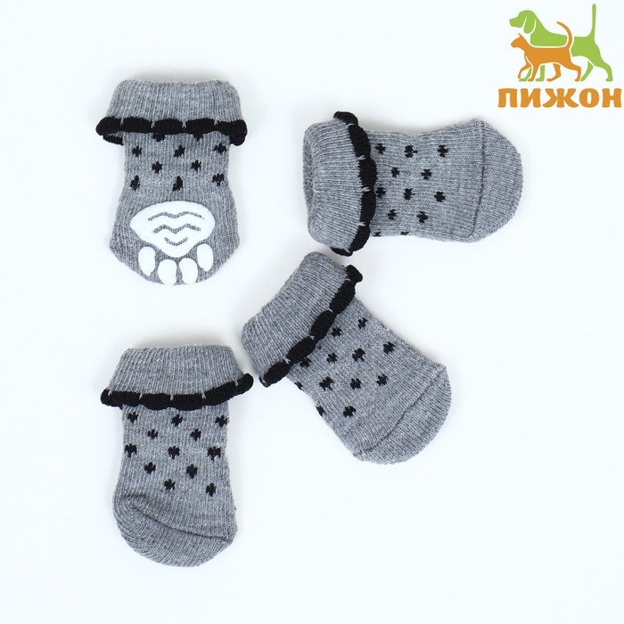 Носки нескользящие  Носки нескользящие "Горошек", размер M (3/4 * 7,5 см), набор 4 шт, серые