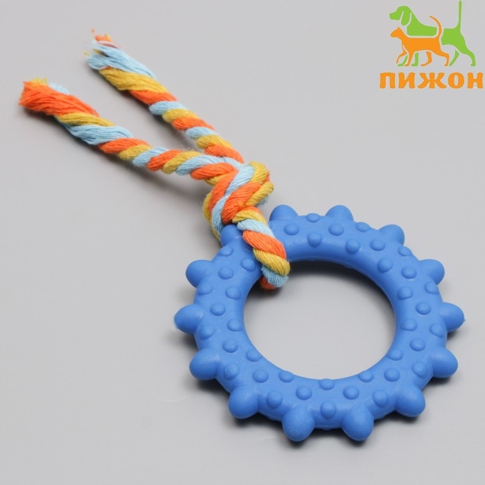 Игрушка для собак жевательная с канатом Игрушка для собак жевательная с канатом "Кольцо с хвостом", синяя