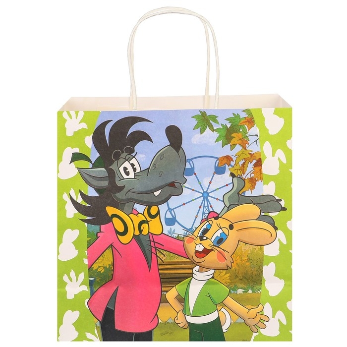 Пакет подарочный, 22х22х11 см, крафт, упаковка, Ну, погоди Пакет подарочный, 22х22х11 см, крафт, упаковка, Ну, погоди