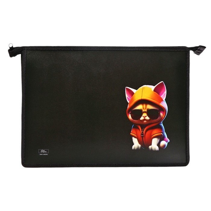 Папка для тетрадей А4, 325 х 230 х 55 мм, молния сверху, пластиковая, ПМ-А4-29 Calligrata  Папка для тетрадей А4, 325 х 230 х 55 мм, молния сверху, пластиковая, ПМ-А4-29 Calligrata "Кот крутой"