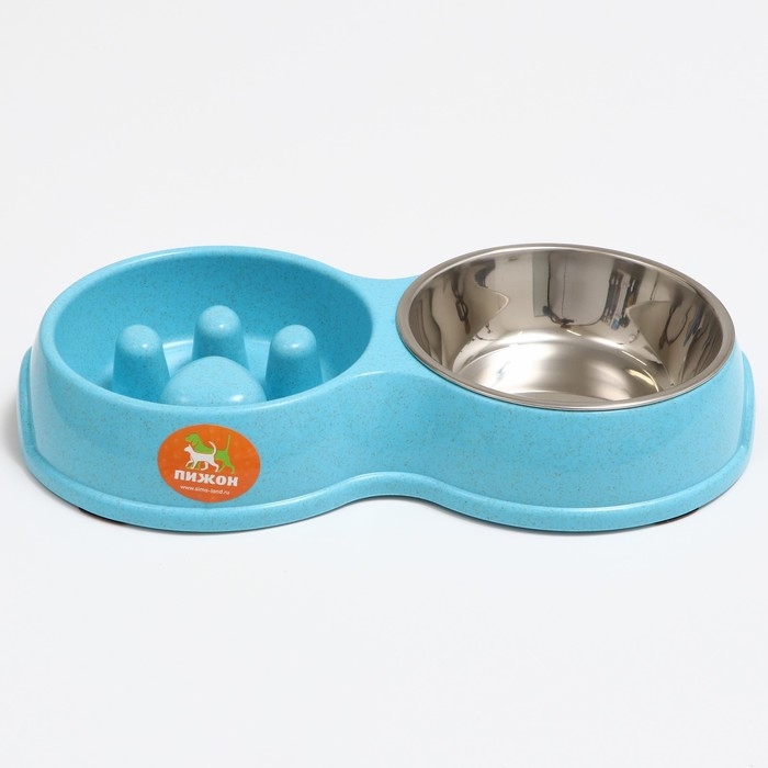 Миска двойная для медленного кормления 30,5 х 17 х 5 см, голубая Миска двойная для медленного кормления 30,5 х 17 х 5 см, голубая