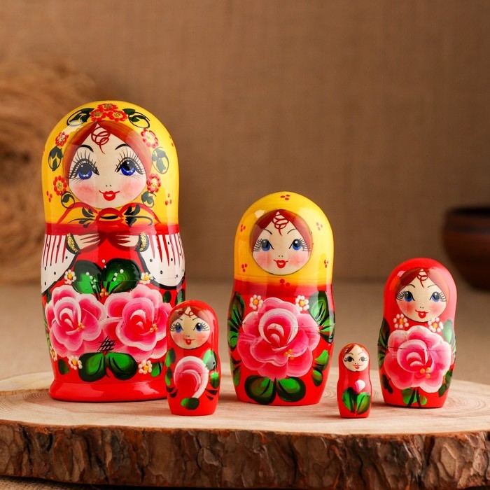 Матрешка  Матрешка "Традиционная", желтая, 15см, 5 кукольная, ручная роспись