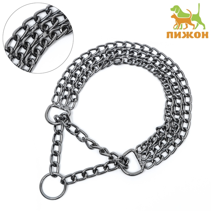 Ошейник - полуудавка металлический трехрядный, 50 см, толщина проволоки 2,5 мм, черный Ошейник - полуудавка металлический трехрядный, 50 см, толщина проволоки 2,5 мм, черный