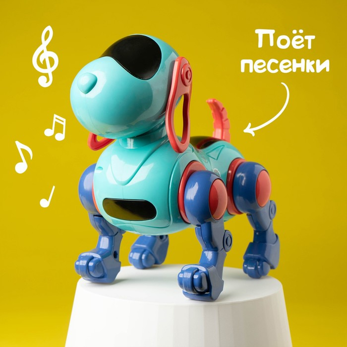 Робот-собака IQ DOG, световые и звуковые эффекты, русские песенки, работает от батареек, цвет голубой Робот-собака IQ DOG, световые и звуковые эффекты, русские песенки, работает от батареек, цвет голубой
