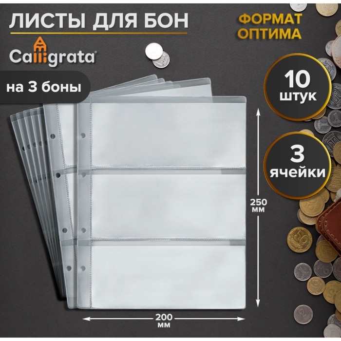 Набор листов для бон, формат Набор листов для бон, формат "Оптима", 10 листов 200 х 250 мм, на 3 боны