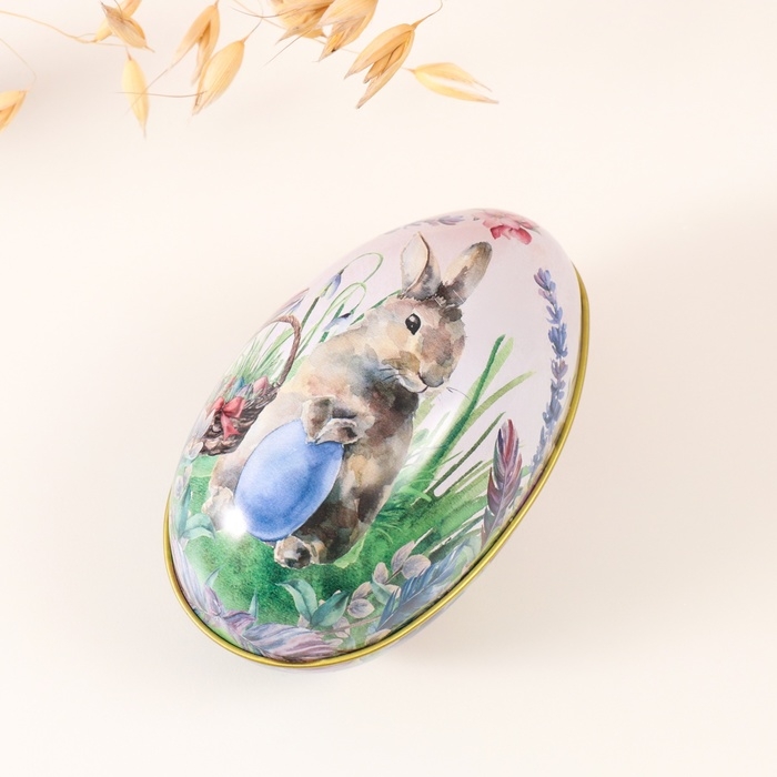 Шкатулка металл яйцо Шкатулка металл яйцо "Пасхальный зайка в траве с яичком" 7х6,5х11 см