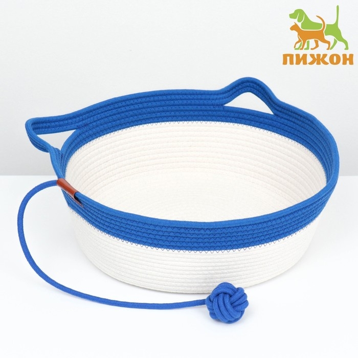 Экологичный лежак для животных (хлопок+рогоз), 45 х 37 х 16 см, вес до 25 кг, бело-синяя Экологичный лежак для животных (хлопок+рогоз), 45 х 37 х 16 см, вес до 25 кг, бело-синяя