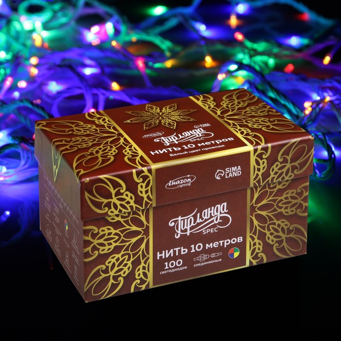 Гирлянда «Нить» 10 м, IP44, УМС, белая нить, 100 LED, свечение мульти, 220 В Гирлянда «Нить» 10 м, IP44, УМС, белая нить, 100 LED, свечение мульти, 220 В