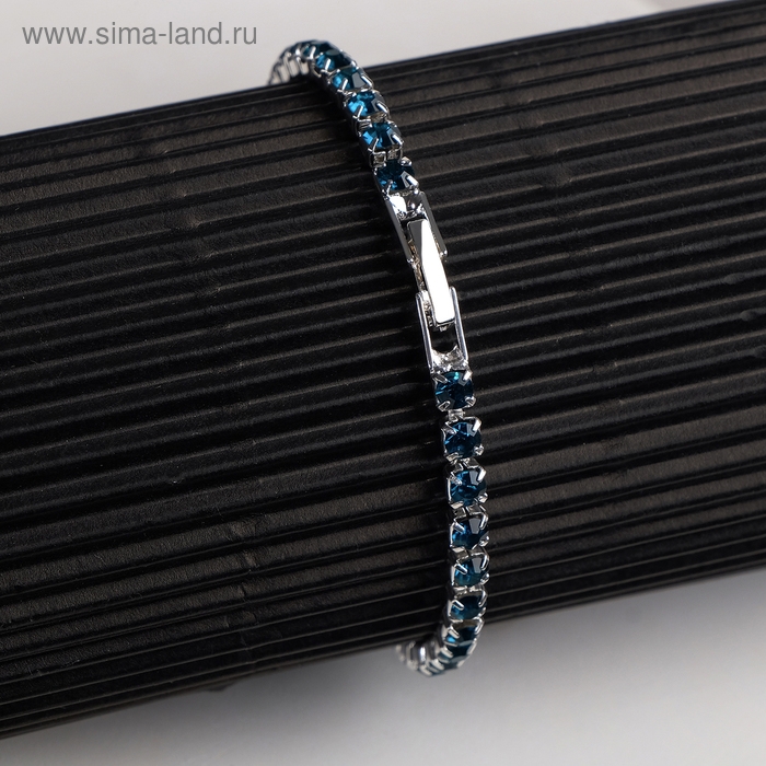 Браслет со стразами «Сияй» тонкая нить, цвет морской в серебре, 18 см Браслет со стразами «Сияй» тонкая нить, цвет морской в серебре, 18 см