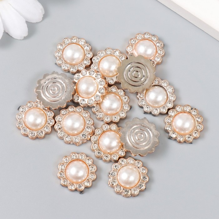 Декор для творчества пластик, стразы Декор для творчества пластик, стразы "Круглый цветок с жемчужиной" набор 15 шт 1,9х1,9 см