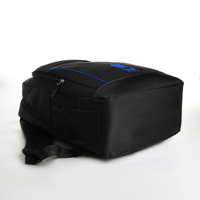 Рюкзак школьный из текстиля на молнии, 4 кармана, цвет чёрный/синий Рюкзак школьный из текстиля на молнии, 4 кармана, цвет чёрный/синий