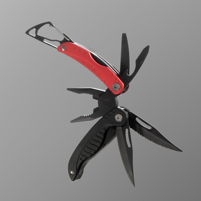 Мультитул 9в1 с карабином, красно-черный Мультитул 9в1 с карабином, красно-черный