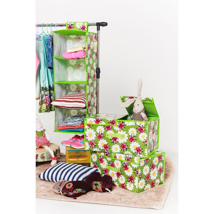 Органайзер подвесной Доляна «Божьи коровки», 4 отделения, 30×30×80 см, цвет зелёный Органайзер подвесной Доляна «Божьи коровки», 4 отделения, 30×30×80 см, цвет зелёный