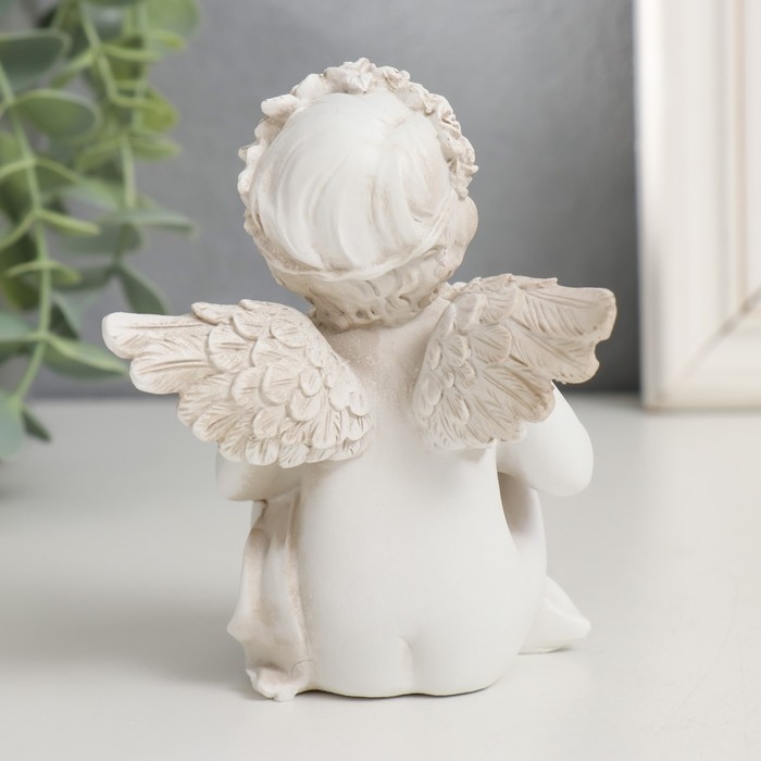 Сувенир полистоун  Сувенир полистоун "Ангелочек с венком из роз в форме сердца" МИКС 11х9х8,4 см