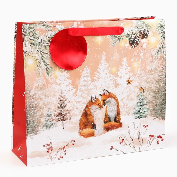 Новый год. Пакет подарочный "Лисята", люкс, 36 х 32 х 12 см.