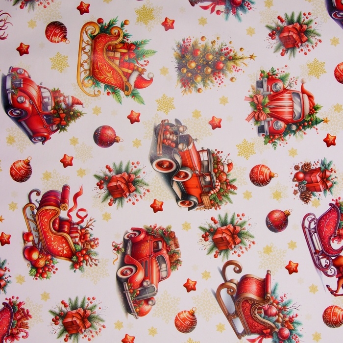 Новый год. Бумага упаковочная  Новый год. Бумага упаковочная "Новогодние сани", глянец, 1 лист, 80 г/м2 , 70 х 100 см