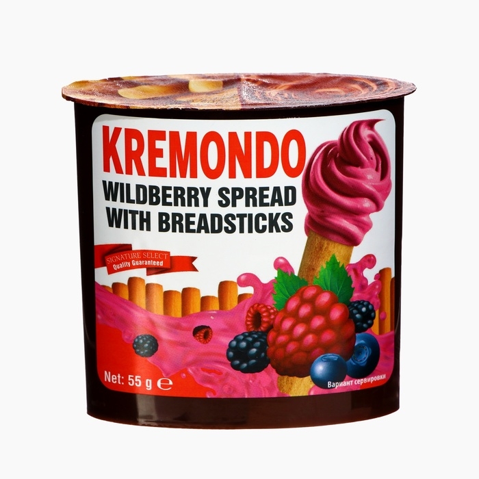 Набор из пасты Kremondo со вкусом лесных ягод и хлебных палочек, 55 г Набор из пасты Kremondo со вкусом лесных ягод и хлебных палочек, 55 г