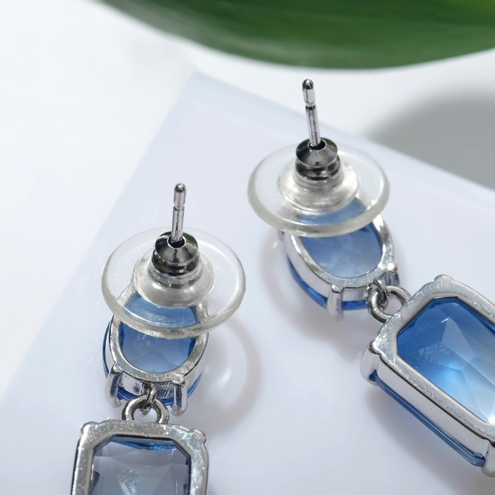 Серьги со стразами «Весна» овал квадрат, цвет синий в серебре Серьги со стразами «Весна» овал квадрат, цвет синий в серебре